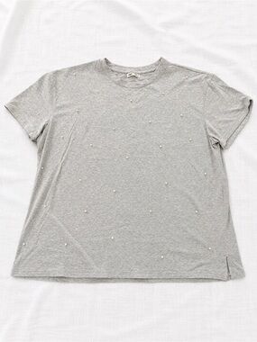 Women's Pearl-Embellished Light Grey Short Sleeve Tee